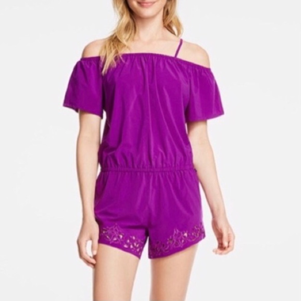 Fabletics purple romper with crochet details size Medium